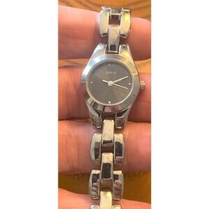 Women's Silver Tone Relic Watch, Black Face,Link Bracelet Band
